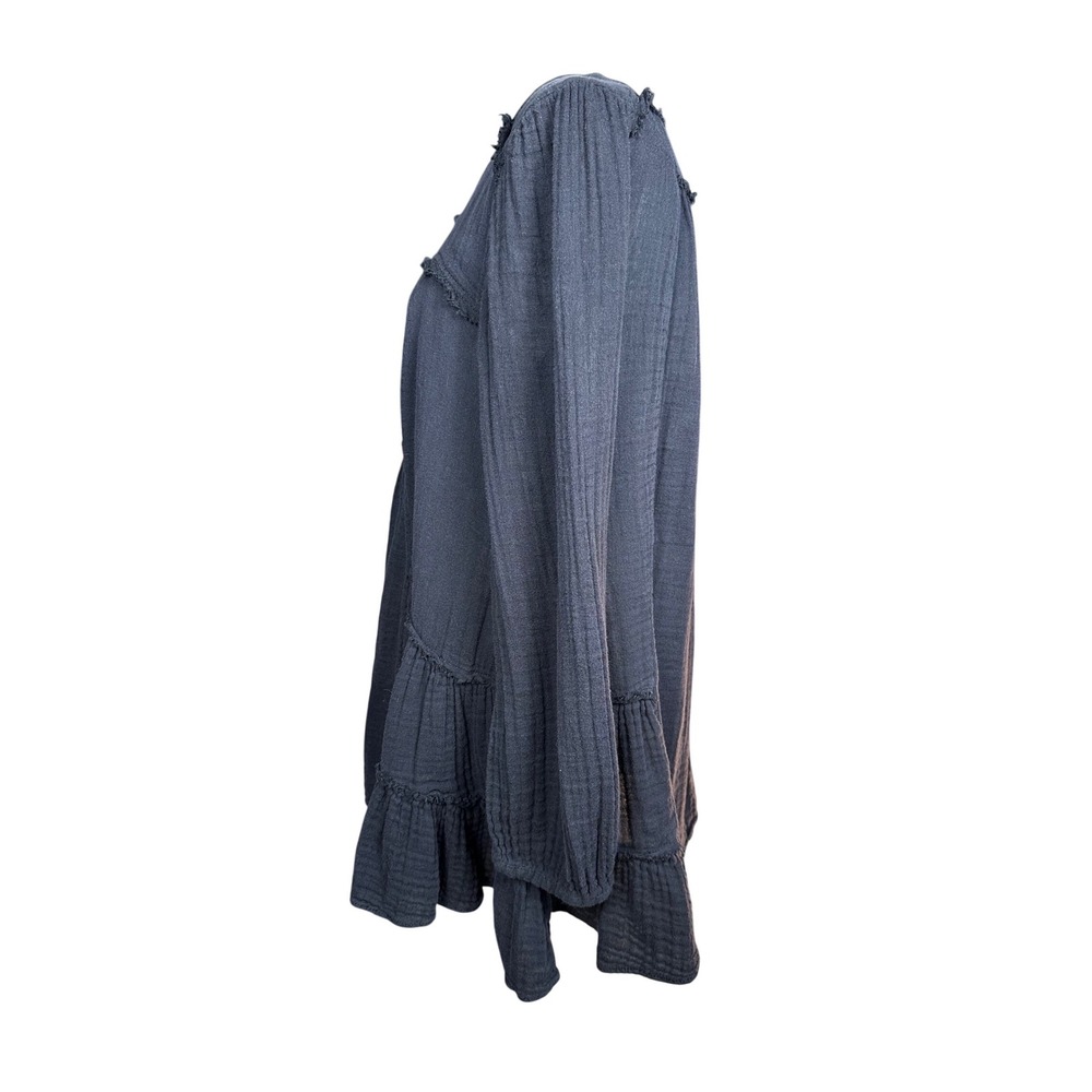 Free People Black Gray Gauze Tiered Boho Peasant Tunic Top Small Fairy Grunge - Picture 4 of 7